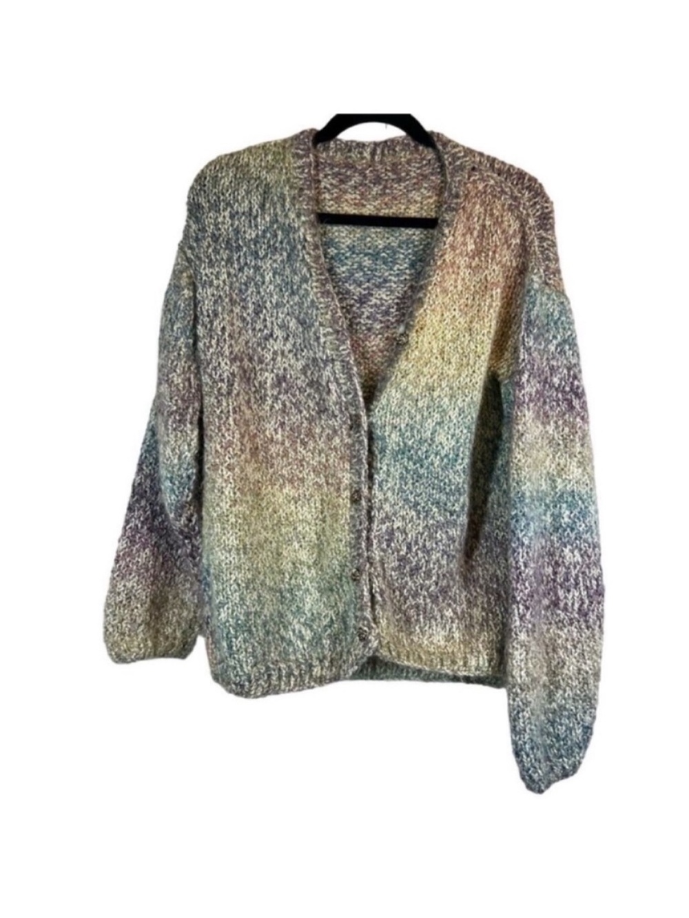 Vintage Crochet Knit Rainbow Ombre Open Front Cardigan Cozy